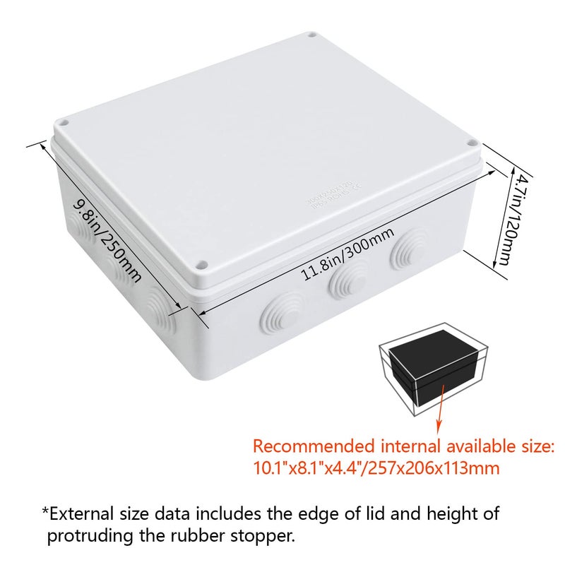LeMotech ABS Plastic Dustproof Waterproof IP65 Junction Box Universal Electrical Project Enclosure White 11.8 x 9.8 x 4.7 inch (300 x 250 x 120 mm) - Image 2